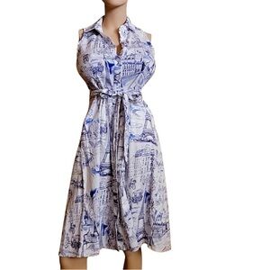 Chetta B Scenic Blue and White Midi Dress